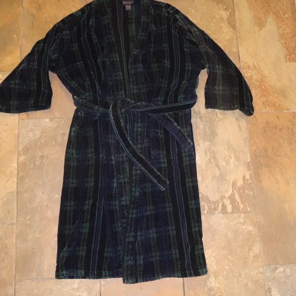 Barrington Robe Mens BathRobe Thick Cotton Turkey CLASSIC blue/green plaid O/S